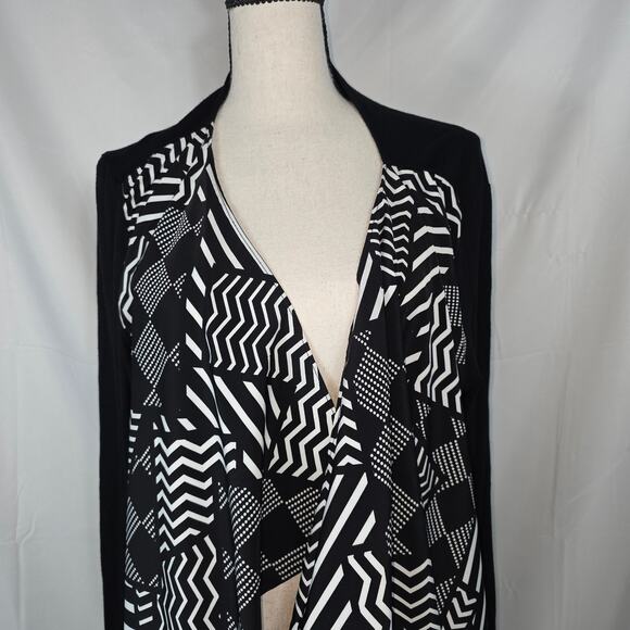 Style & Co Cardigan Women Large Black White Open Waterfall Geometric Long Sleeve - Picture 3 of 9